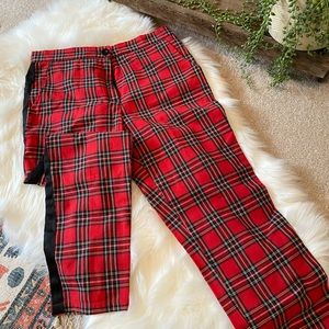 Adorable red plaid straight pants